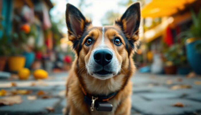 A photograph of a dog's perspective by using a low-angle shot that simulates their vision