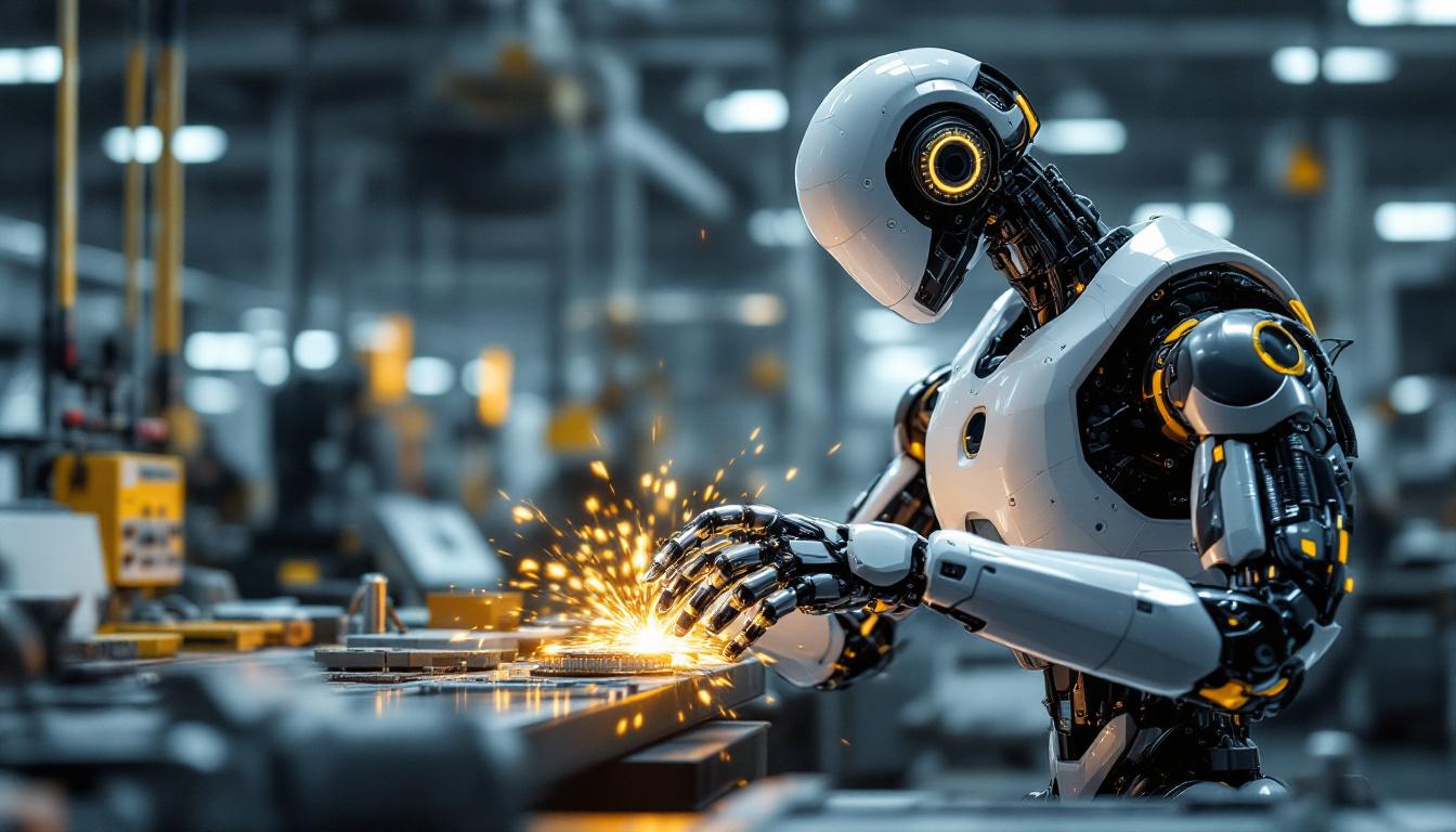 A photograph of a sleek industrial robot in action