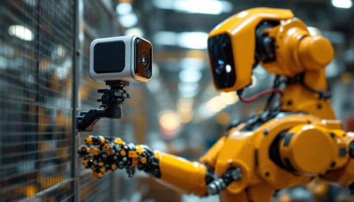 A photograph of a smart battery camera in action