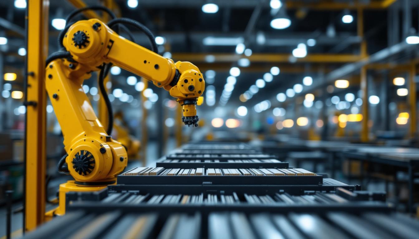 A photograph of a modern industrial robotic arm in action