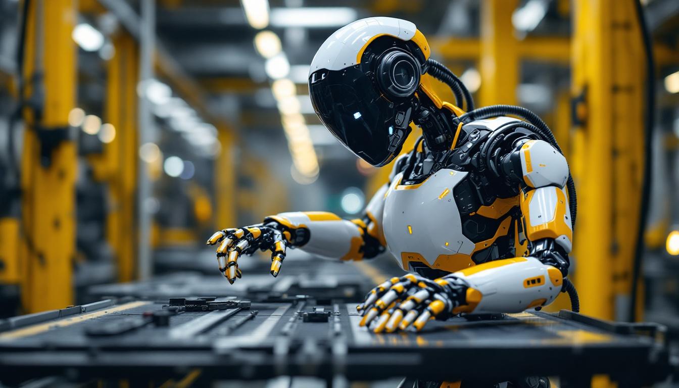 A photograph of a sleek industrial robot in action