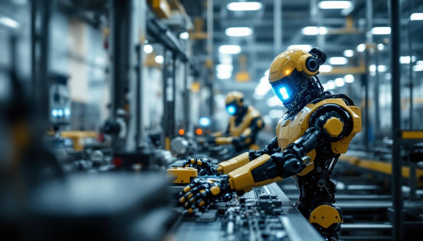 A photograph of a mobile industrial robot in action within a manufacturing environment