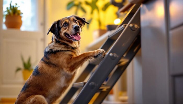 A photograph of a large dog confidently using sturdy
