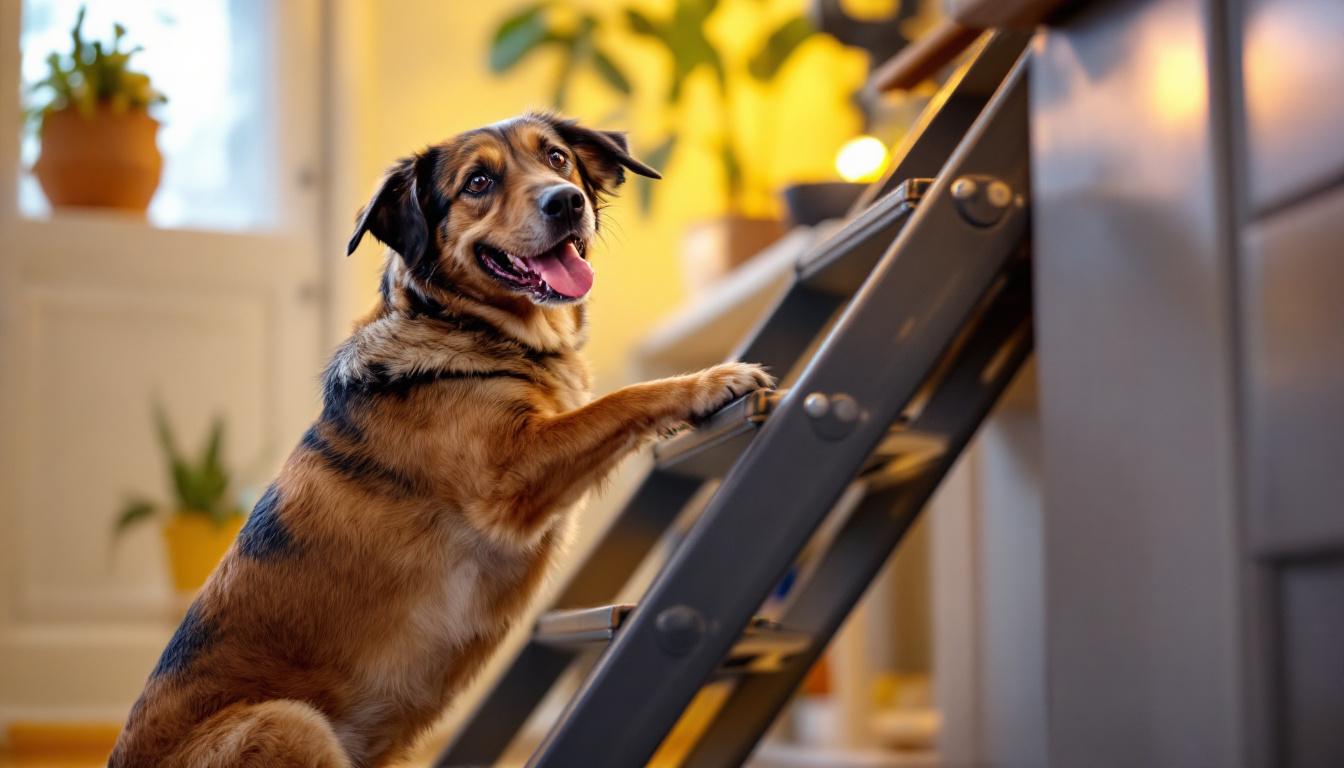 A photograph of a large dog confidently using sturdy