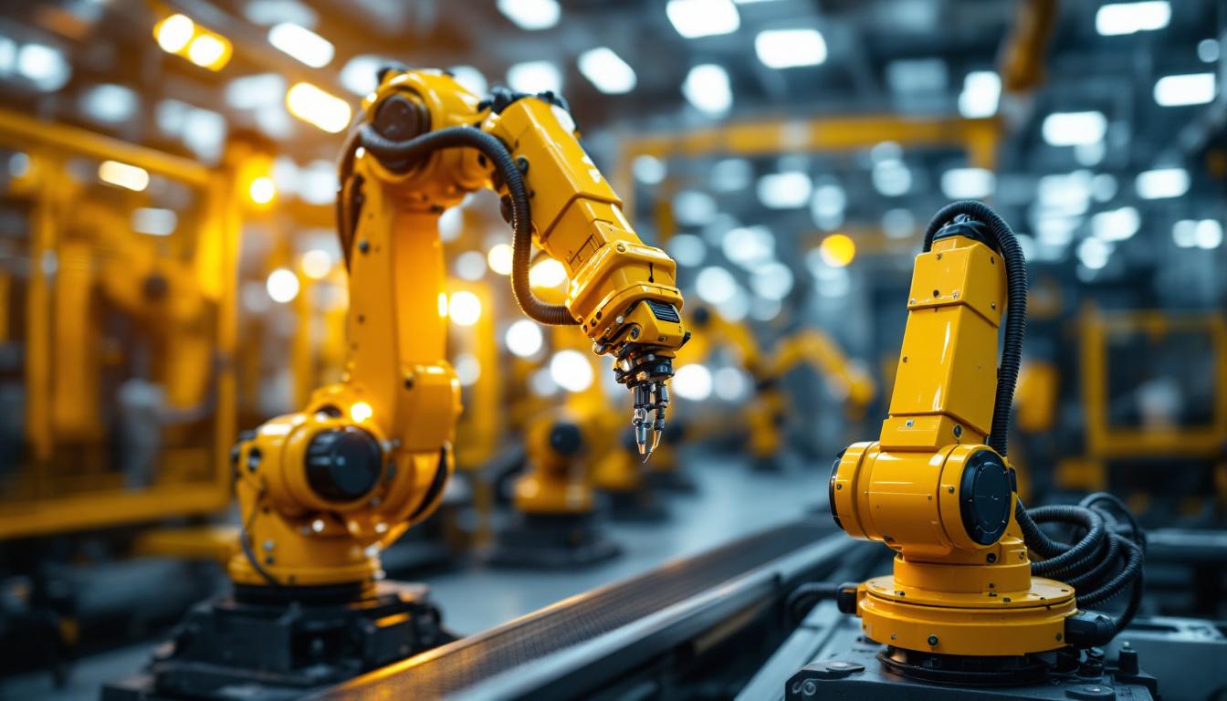 A photograph of a high-tech industrial robotic arm in action