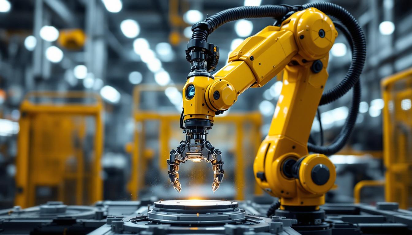 A photograph of a sleek industrial robotic arm in action