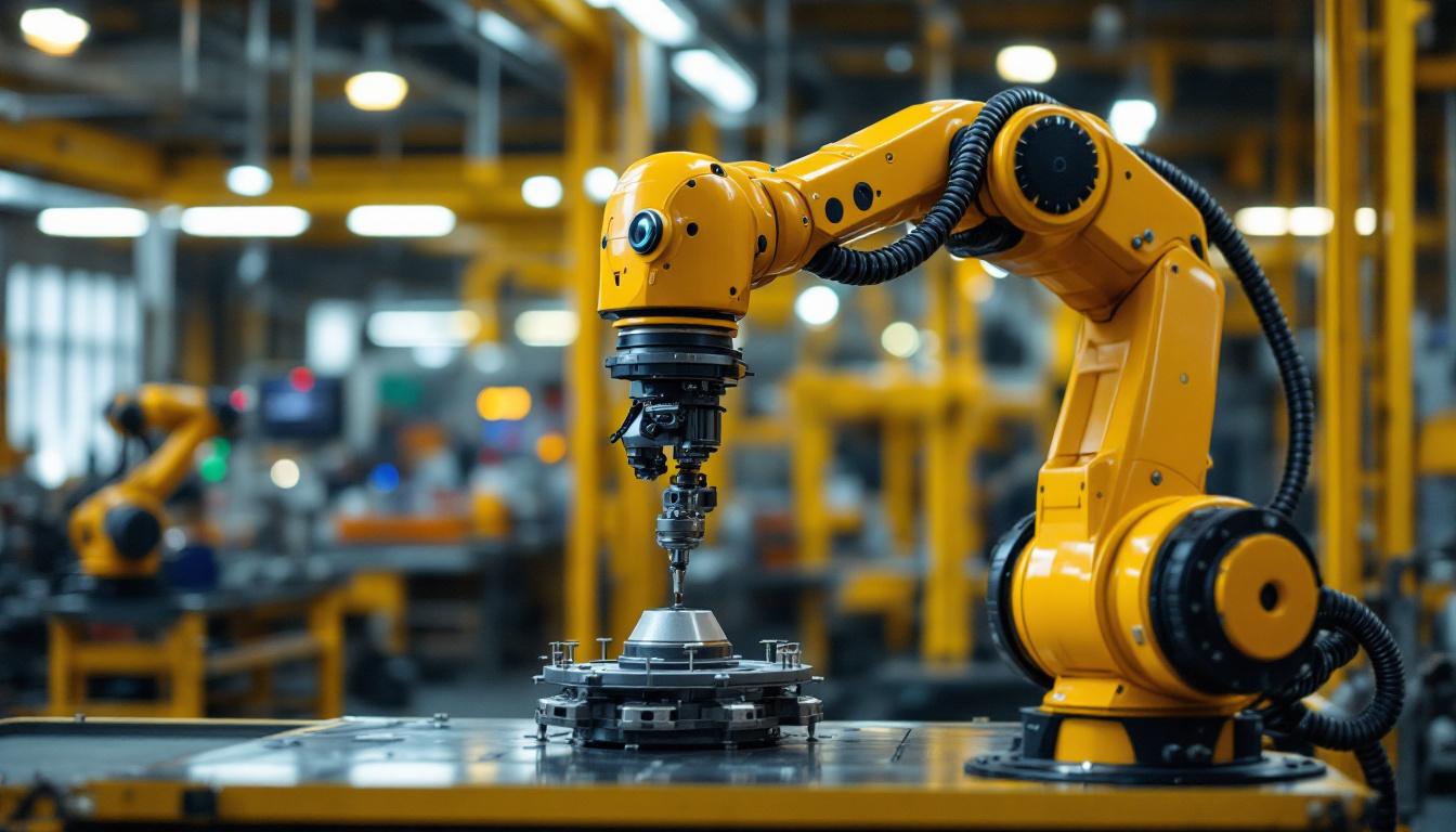 A photograph of a sleek industrial robotic arm in action