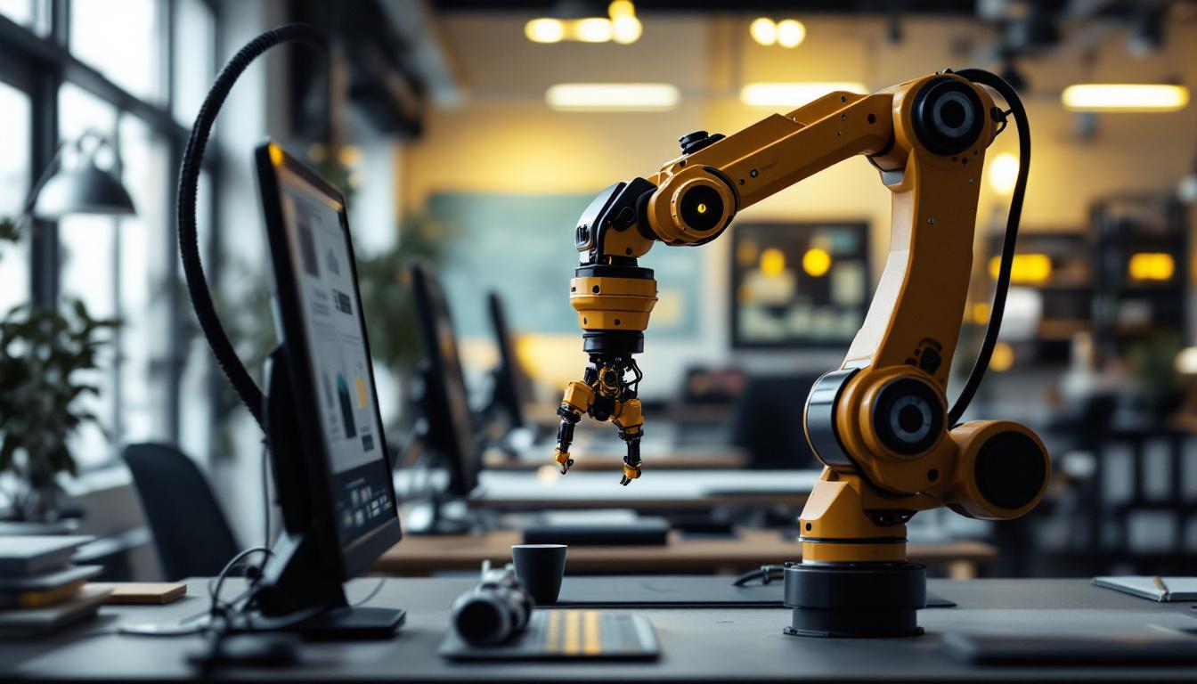 A photograph of a sleek industrial robotic arm in action