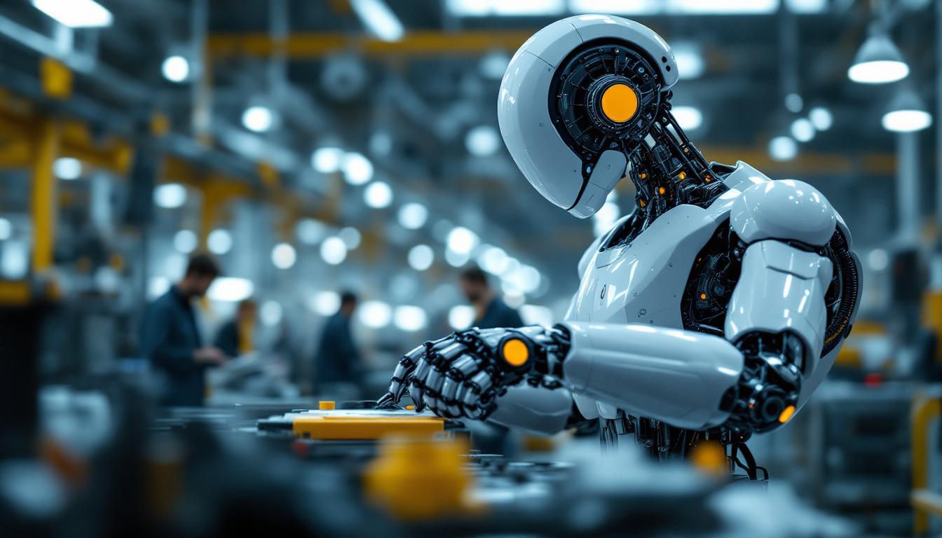 A photograph of a modern industrial robot in action within a manufacturing facility