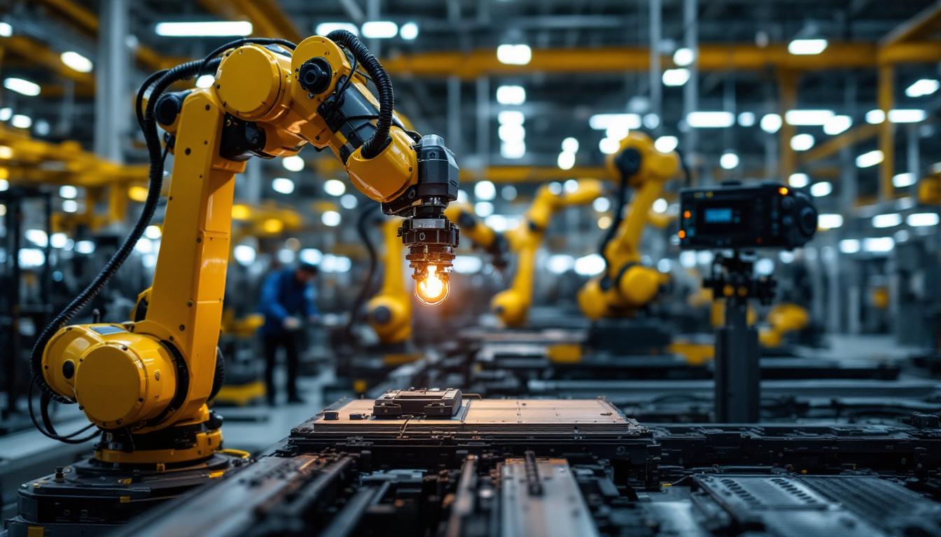A photograph of a hyundai engineering company industrial robot in action