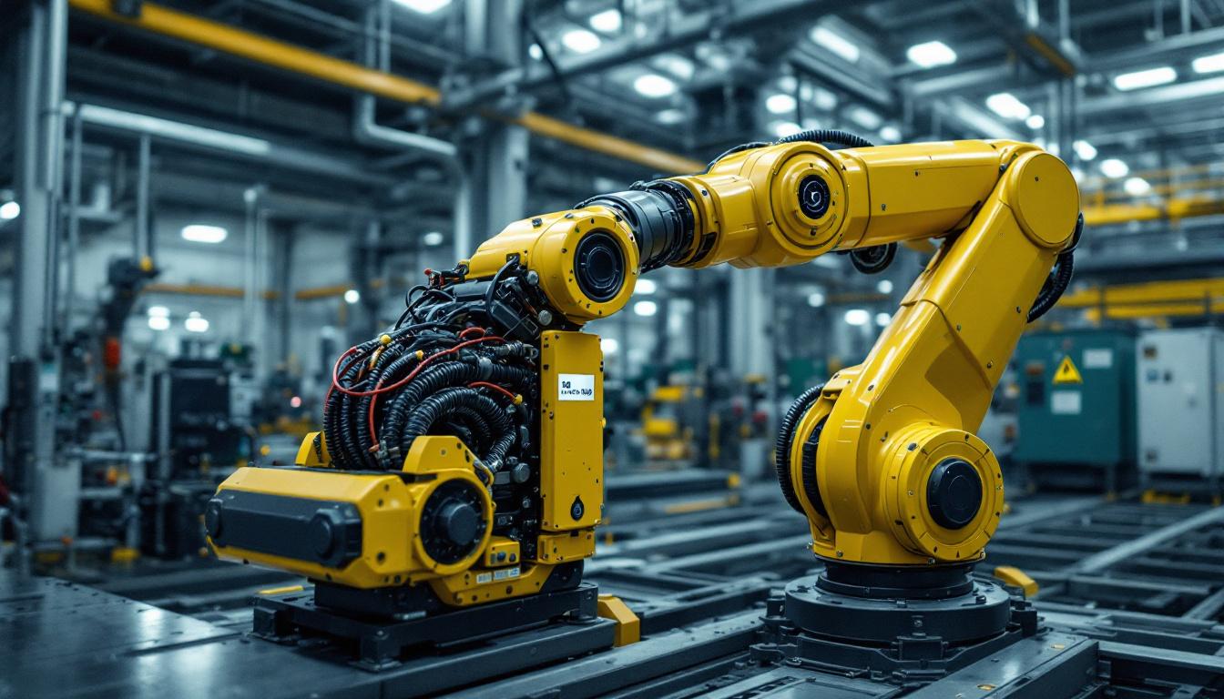 A photograph of capture a photograph of an industrial robotic arm in a nuclear facility setting