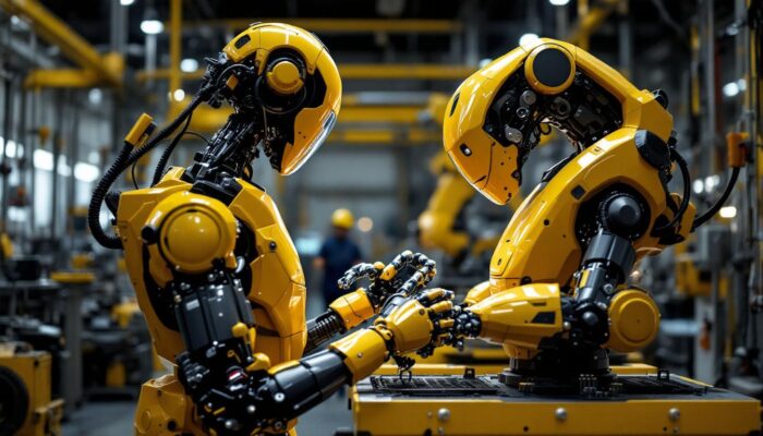 A photograph of a sleek industrial robot in action