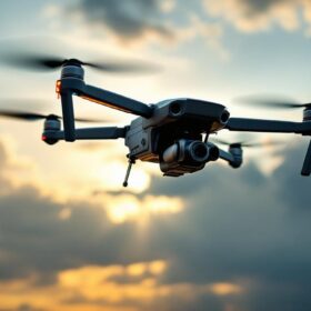 A photograph of a drone in action