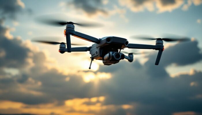 A photograph of a drone in action