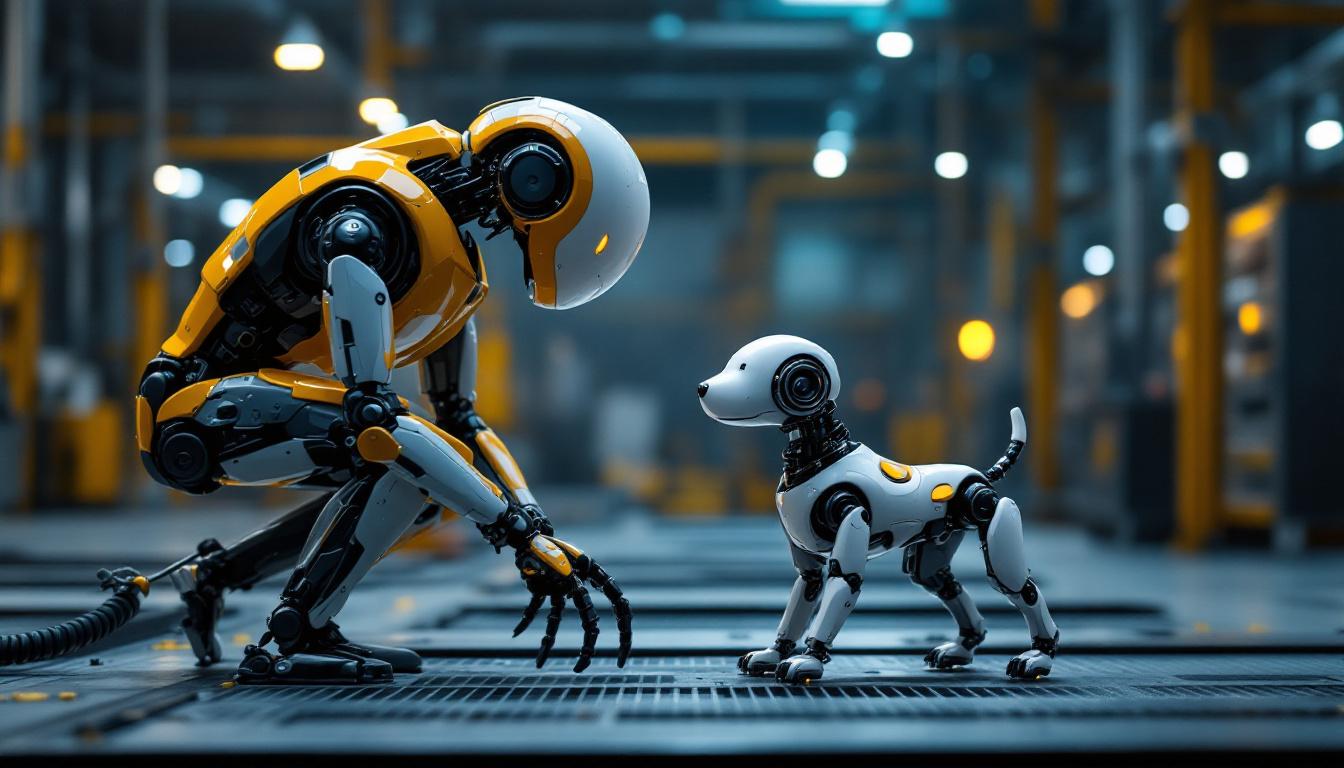 A photograph of a sleek industrial robot in action