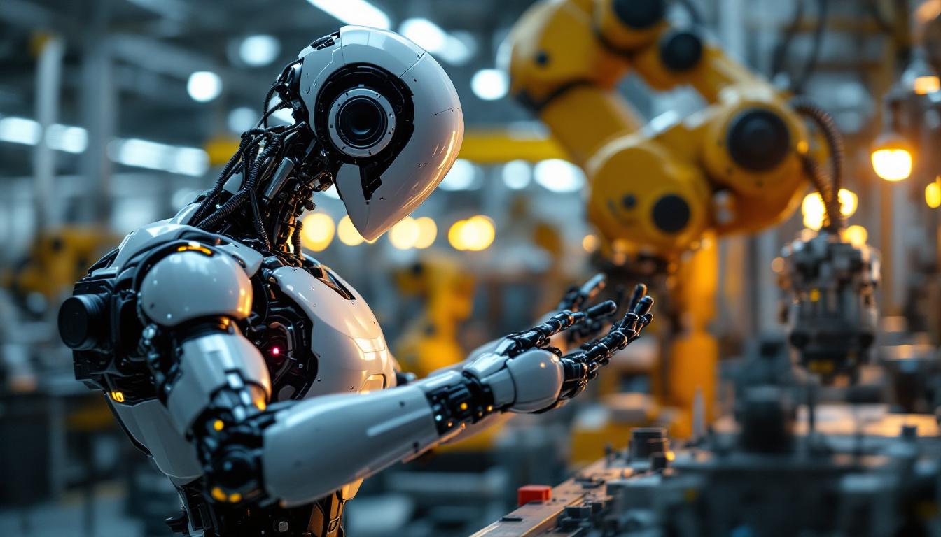 A photograph of a sleek industrial robot in action