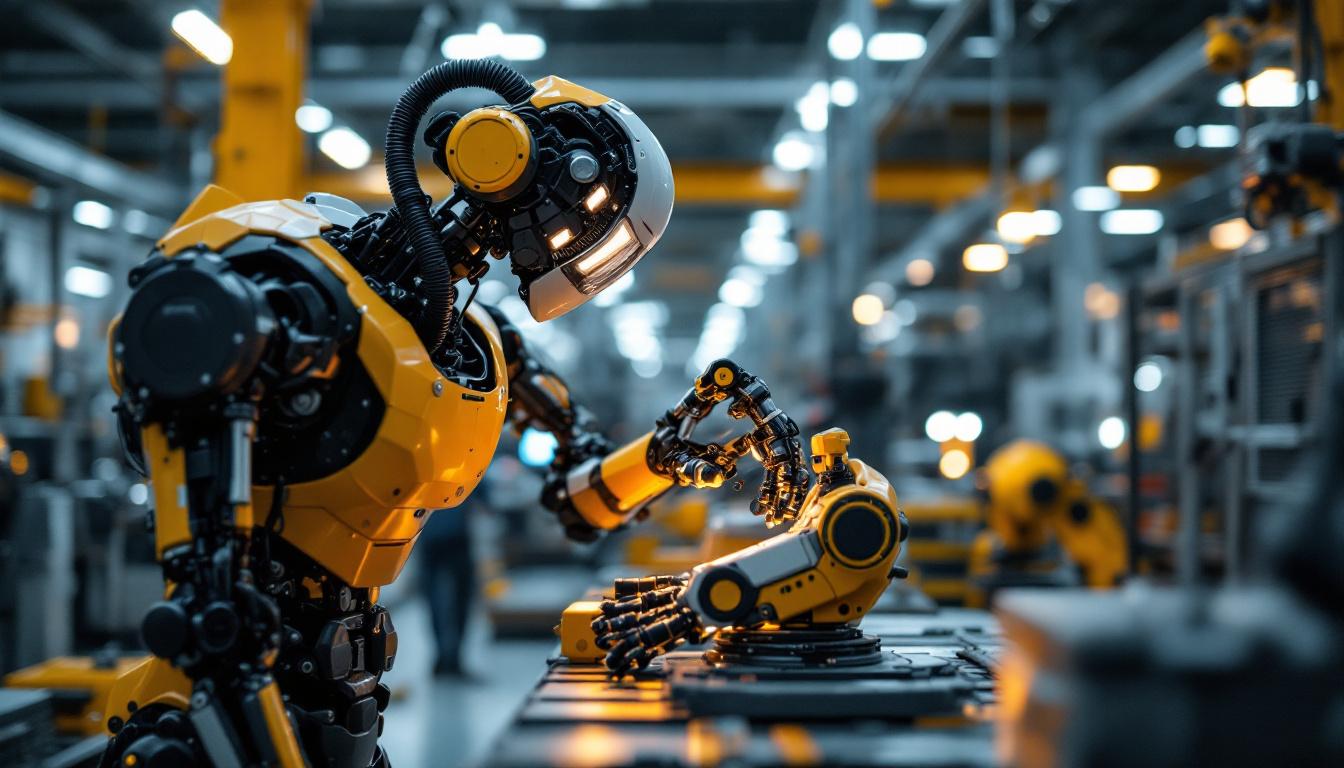 A photograph of a modern industrial robot in action within a manufacturing environment