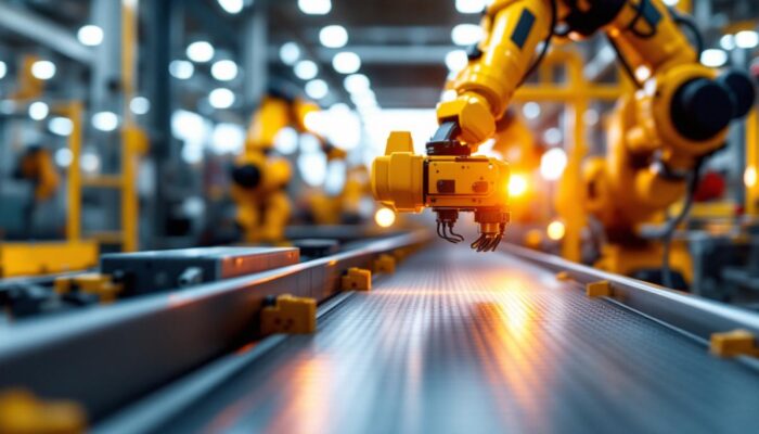 A photograph of a close-up view of a conveyor belt speed sensor in action