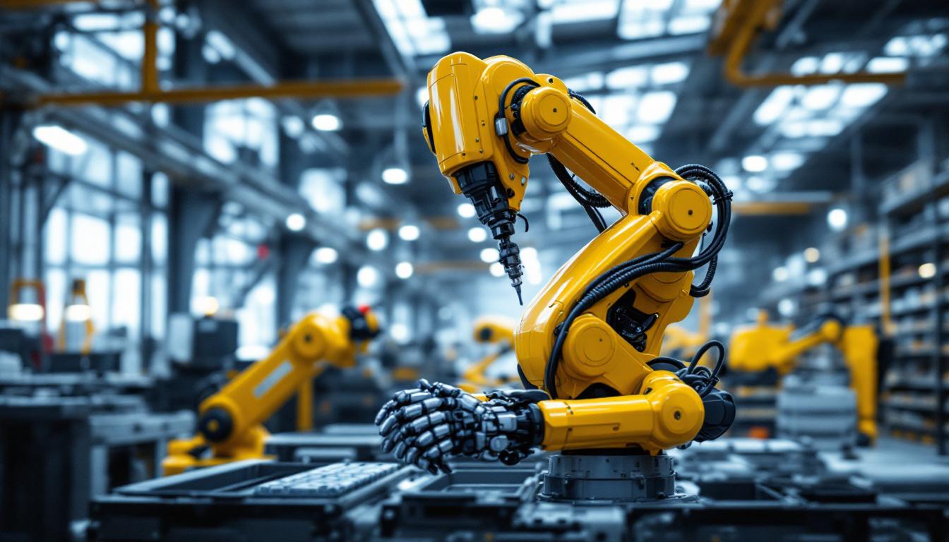 A photograph of a sleek industrial robot in action within a modern rental facility