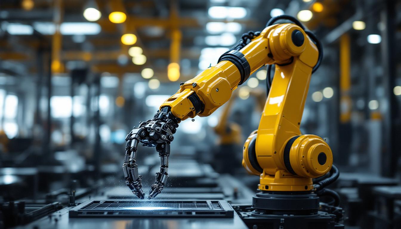 A photograph of a sleek industrial robotic arm in action