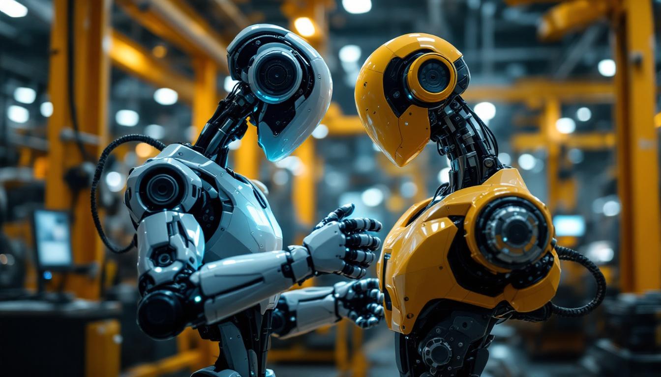 A photograph of a sleek industrial robot in action