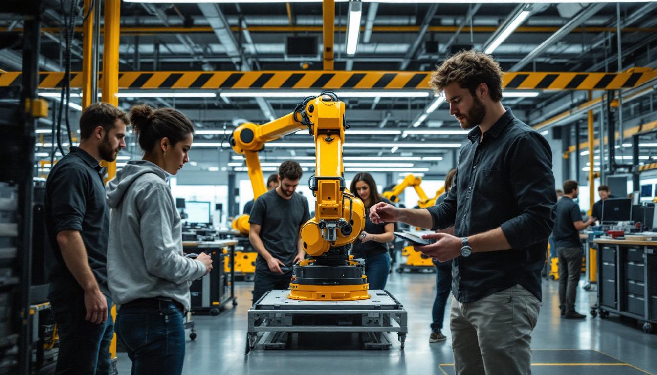 A photograph of a dynamic industrial robotics lab at virginia tech