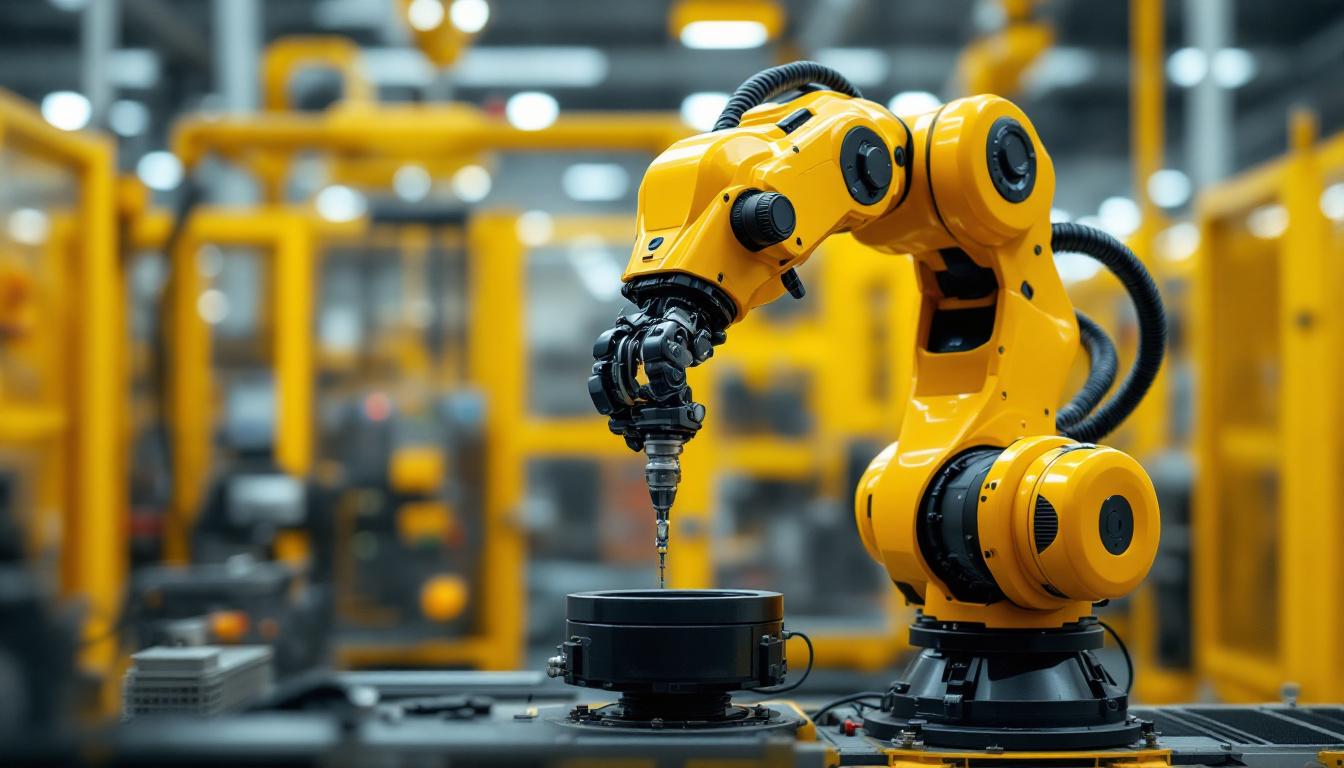 A photograph of a sleek industrial robotic arm in action
