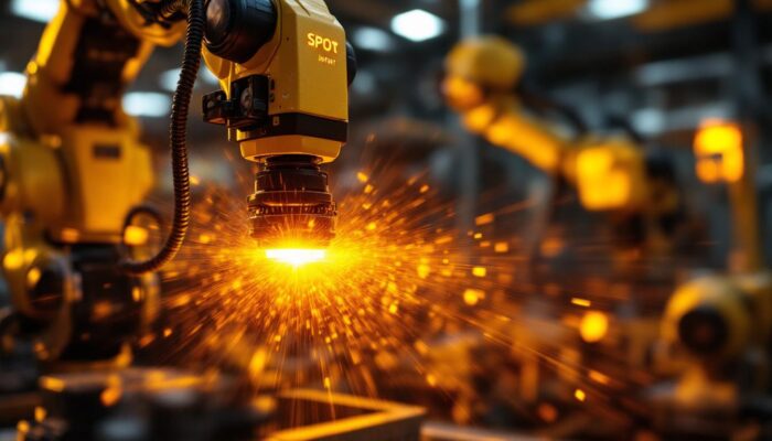 A photograph of a spot infrared camera mounted on an industrial robot in action