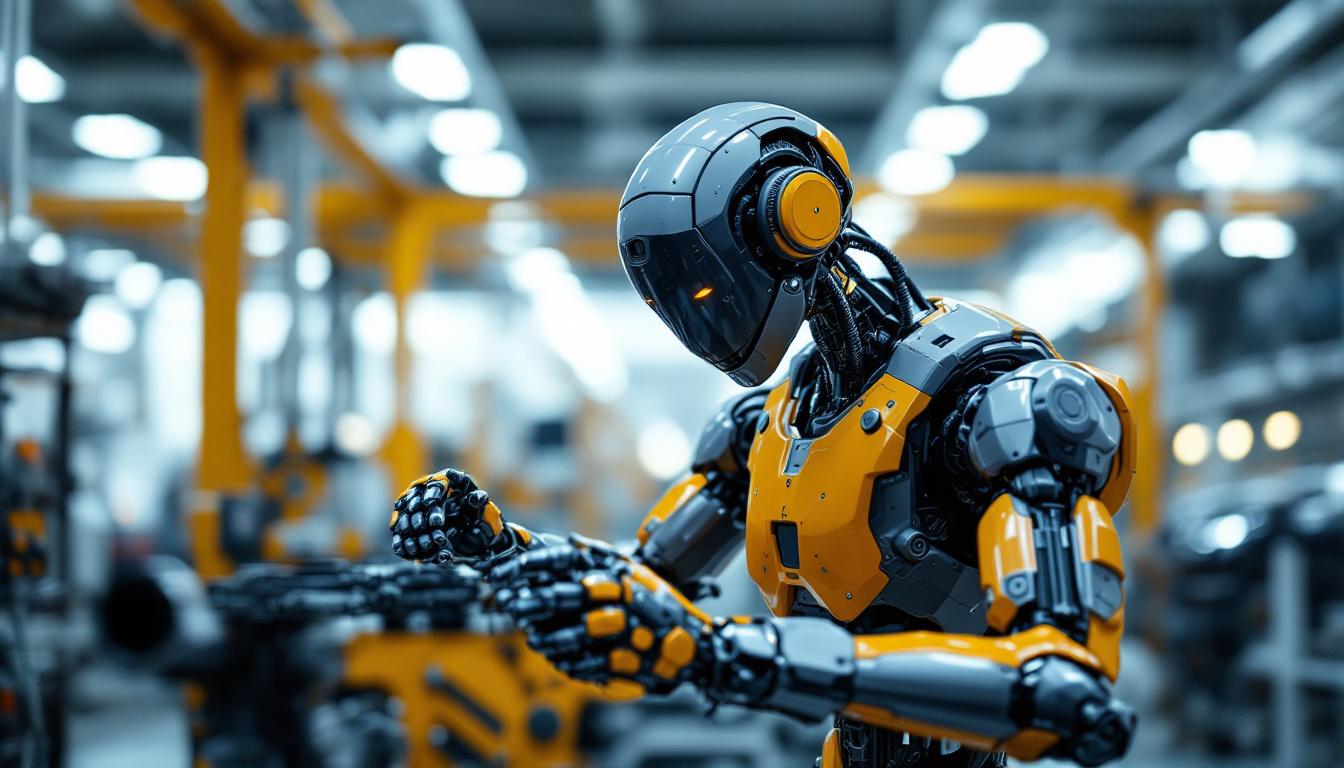 A photograph of a sleek industrial robot in action