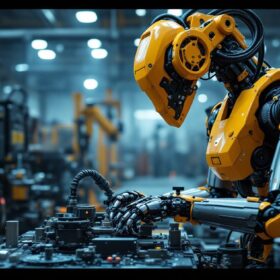 A photograph of a state-of-the-art industrial robot in action