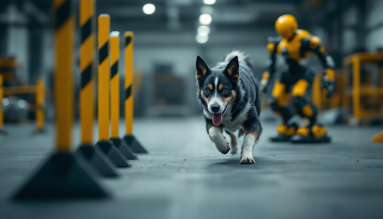 A photograph of a dog navigating an agility course