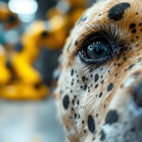 A photograph of a close-up of a dog's fur featuring distinct black dots