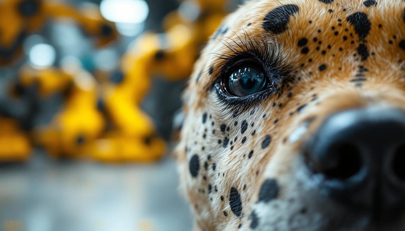 A photograph of a close-up of a dog's fur featuring distinct black dots