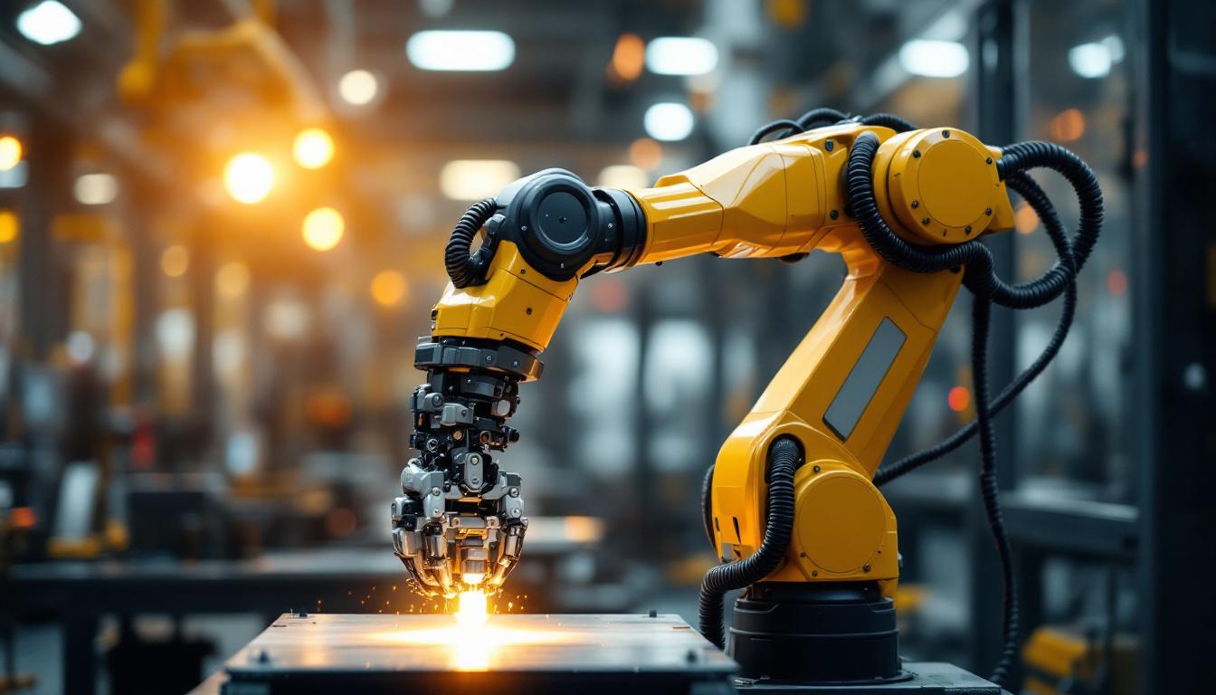 A photograph of a sleek industrial robotic arm in action