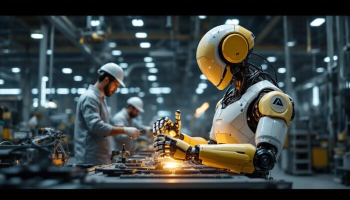 A photograph of a humanoid industrial robot in action