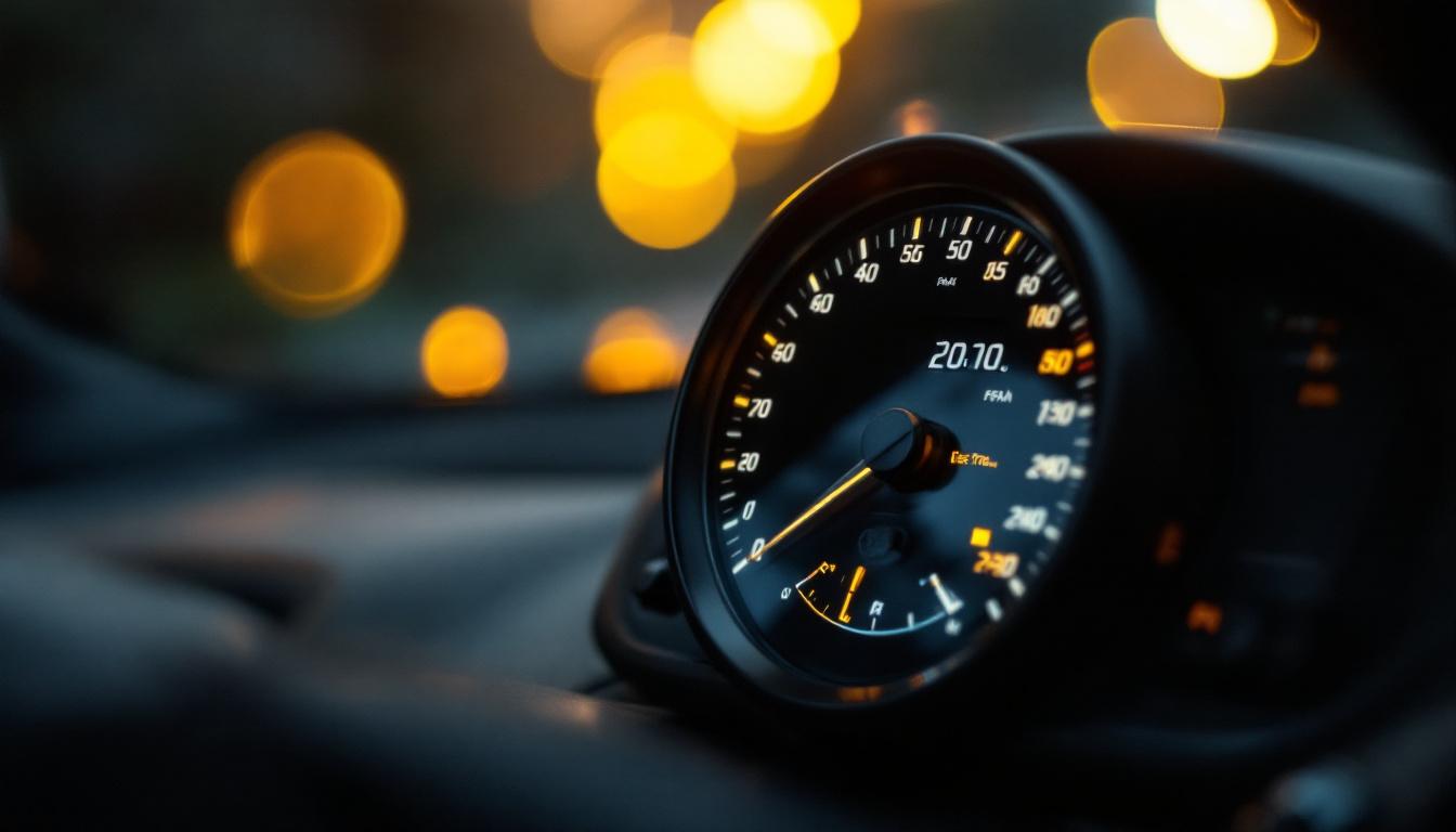 A photograph of a close-up view of a car's dashboard displaying the battery gauge