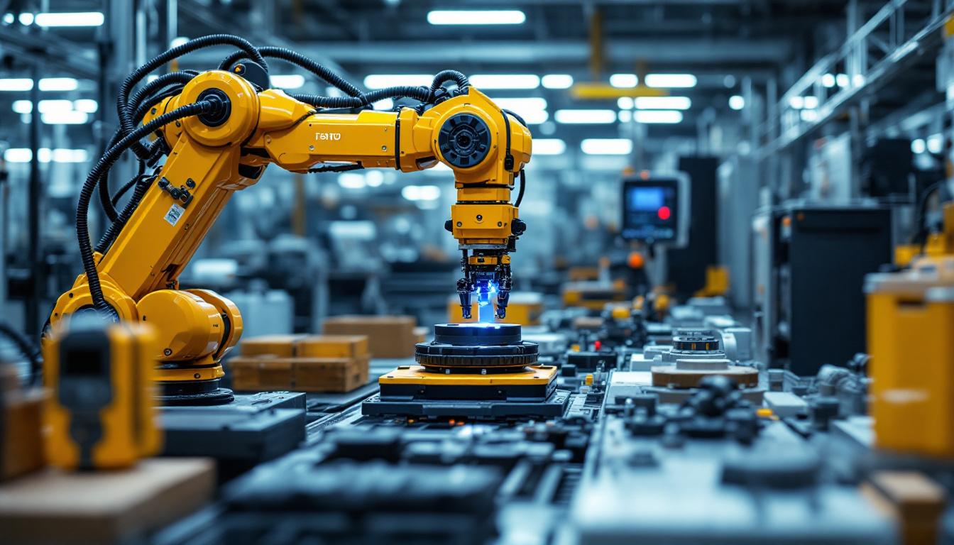 A photograph of a compact industrial robot in action within a modern manufacturing setting