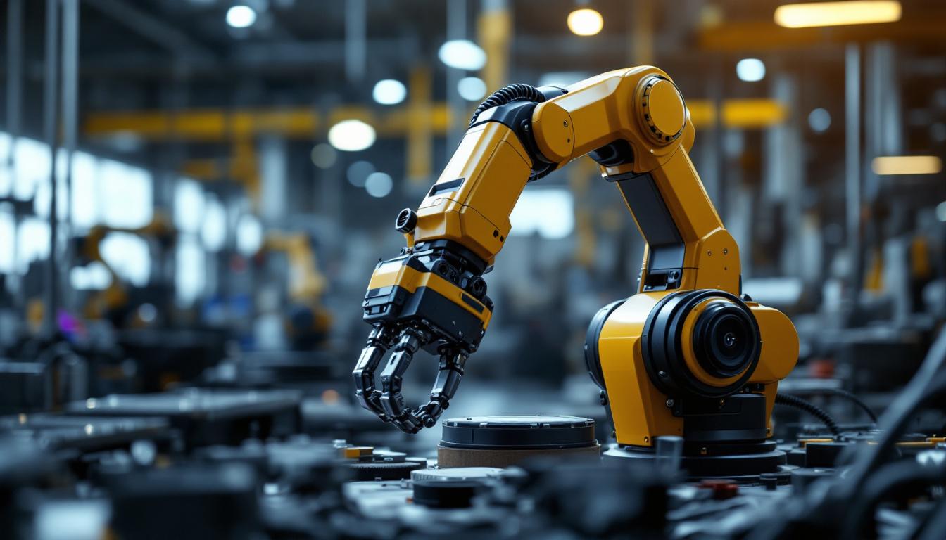 A photograph of a sleek industrial robotic arm in action