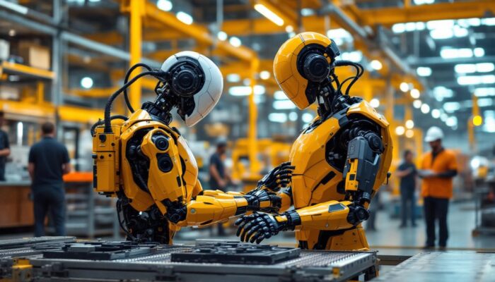 A photograph of a sleek industrial robot in action