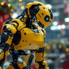 A photograph of a boston dynamics robot in action