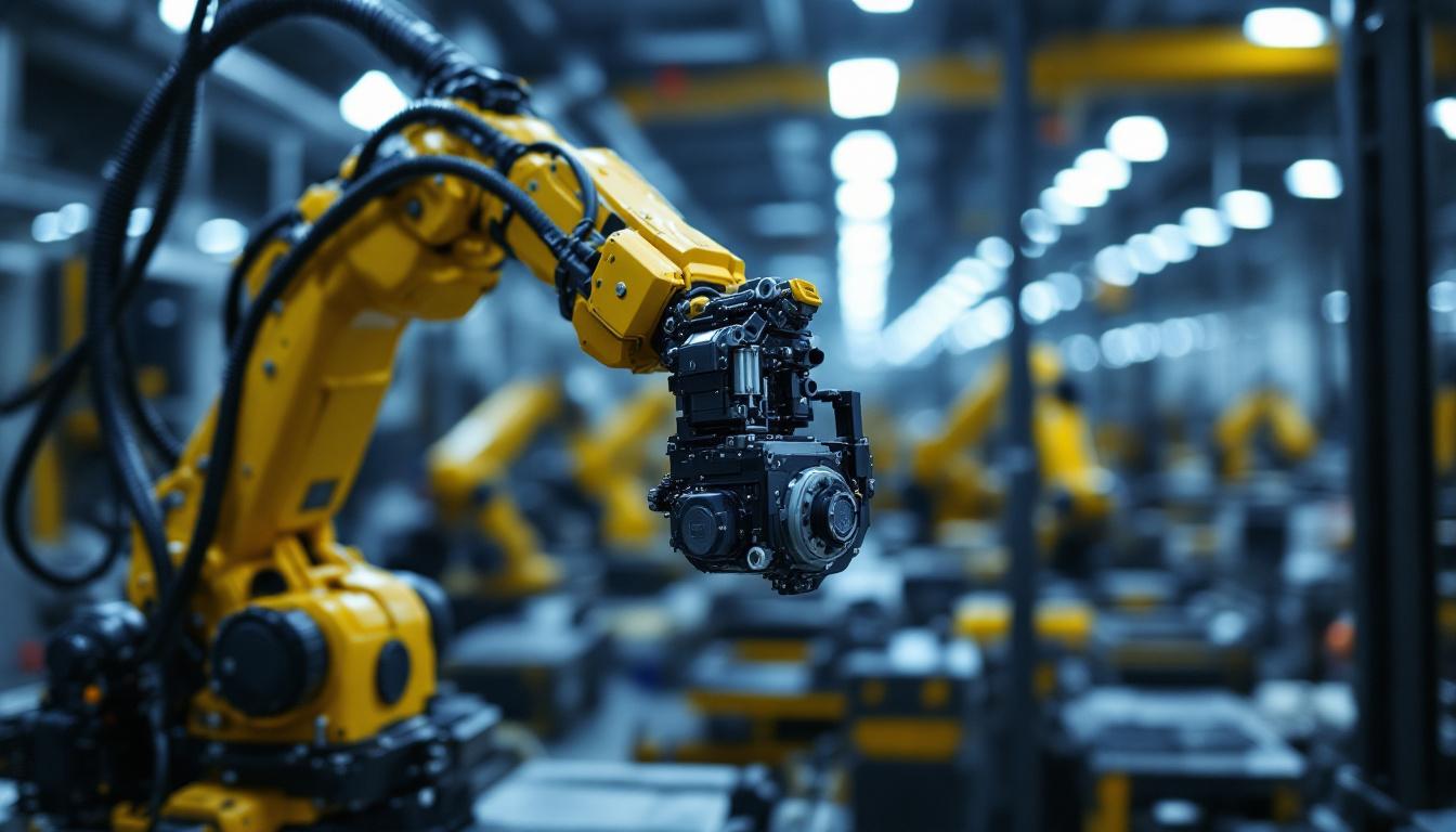 A photograph of capture a photograph of an industrial robotic arm in action