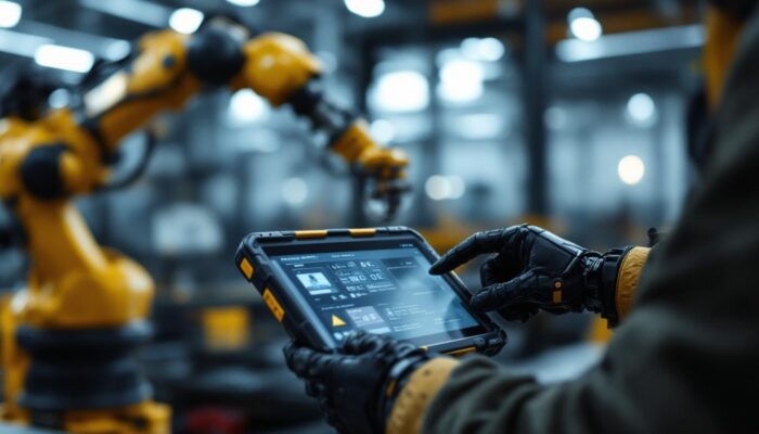 A photograph of a rugged explosion-proof tablet being used in an industrial setting