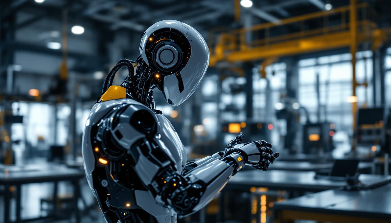 A photograph of a sleek industrial robot in action within a remote