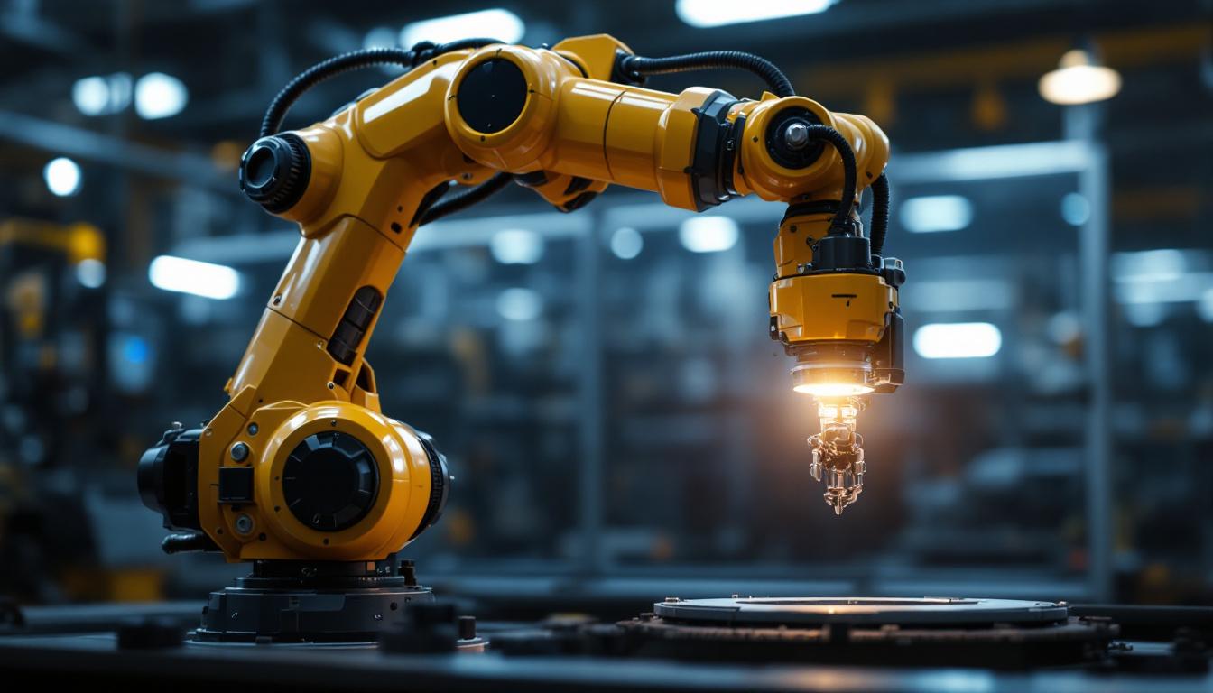 A photograph of a sleek industrial robotic arm in action