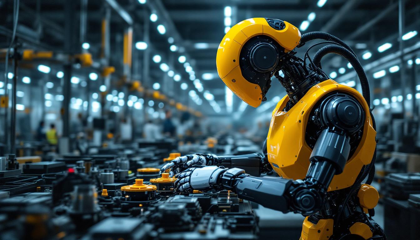 A photograph of a modern industrial robot in action within a manufacturing environment