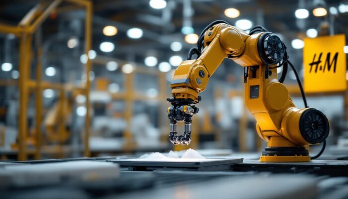 A photograph of a sleek industrial robotic arm in action