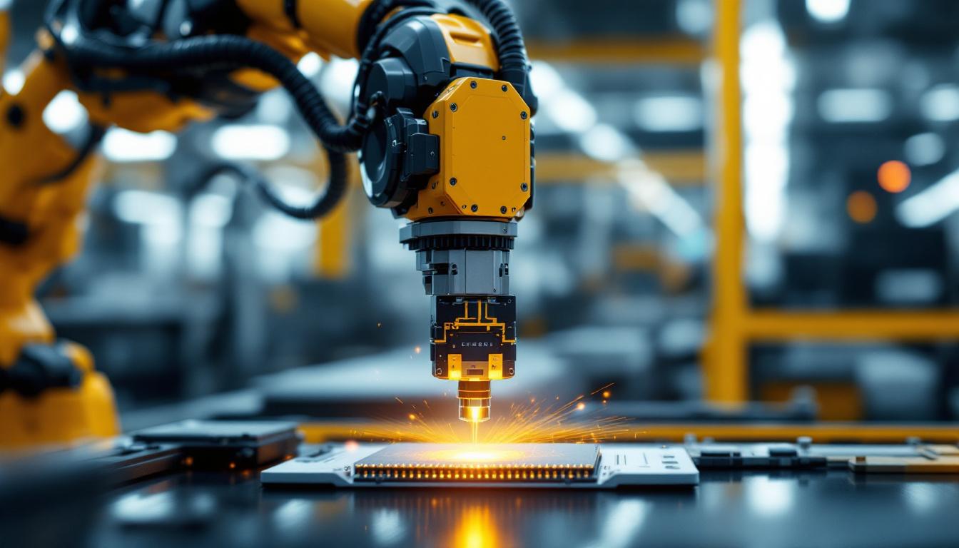A photograph of a high-tech industrial robot in action