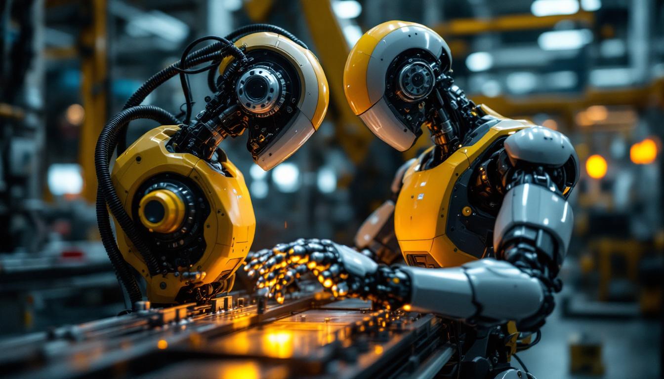 A photograph of a sleek industrial robot in action