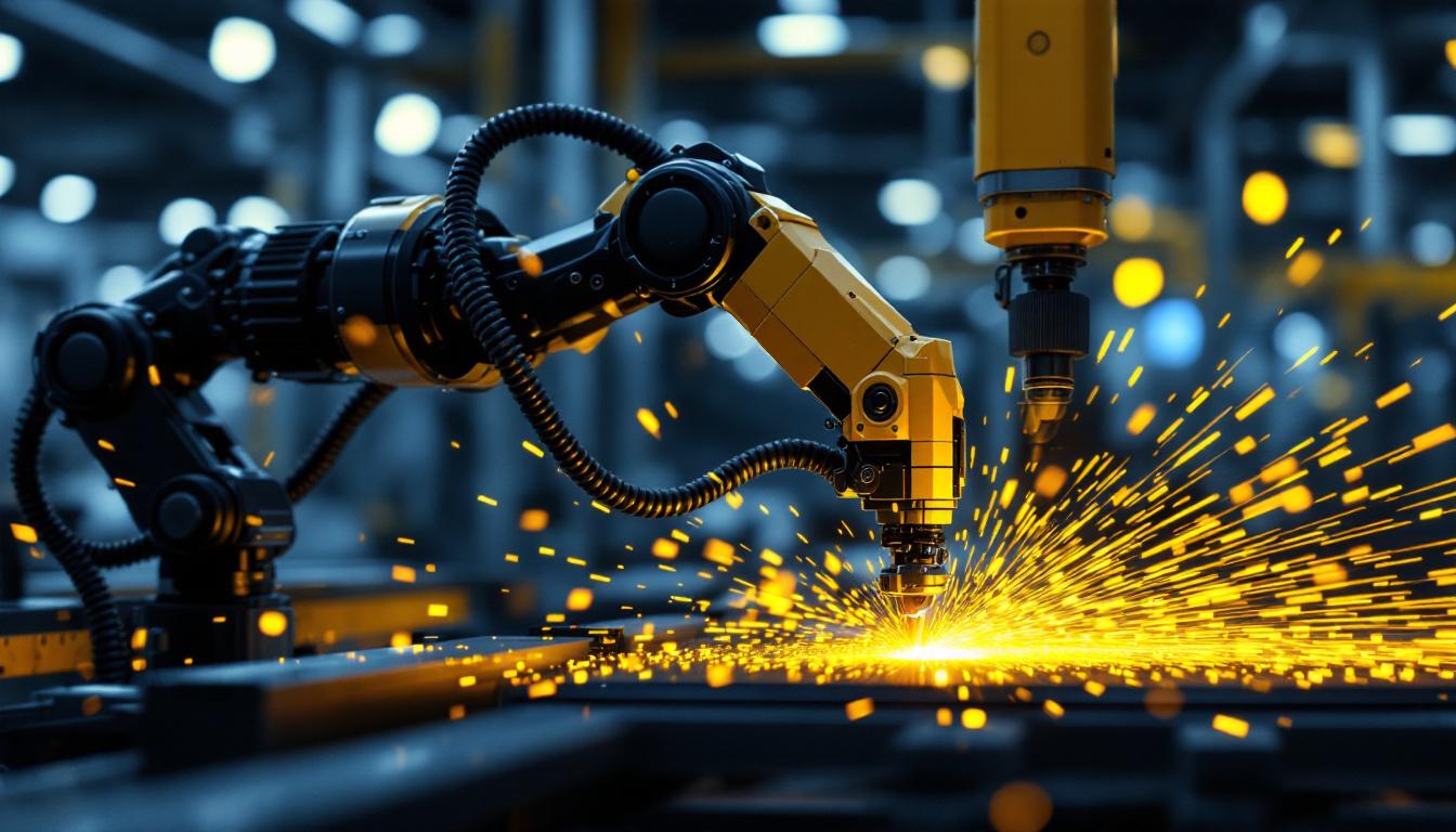 A photograph of a sleek industrial robotic arm in action