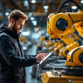 A photograph of a leasing manager in an industrial setting